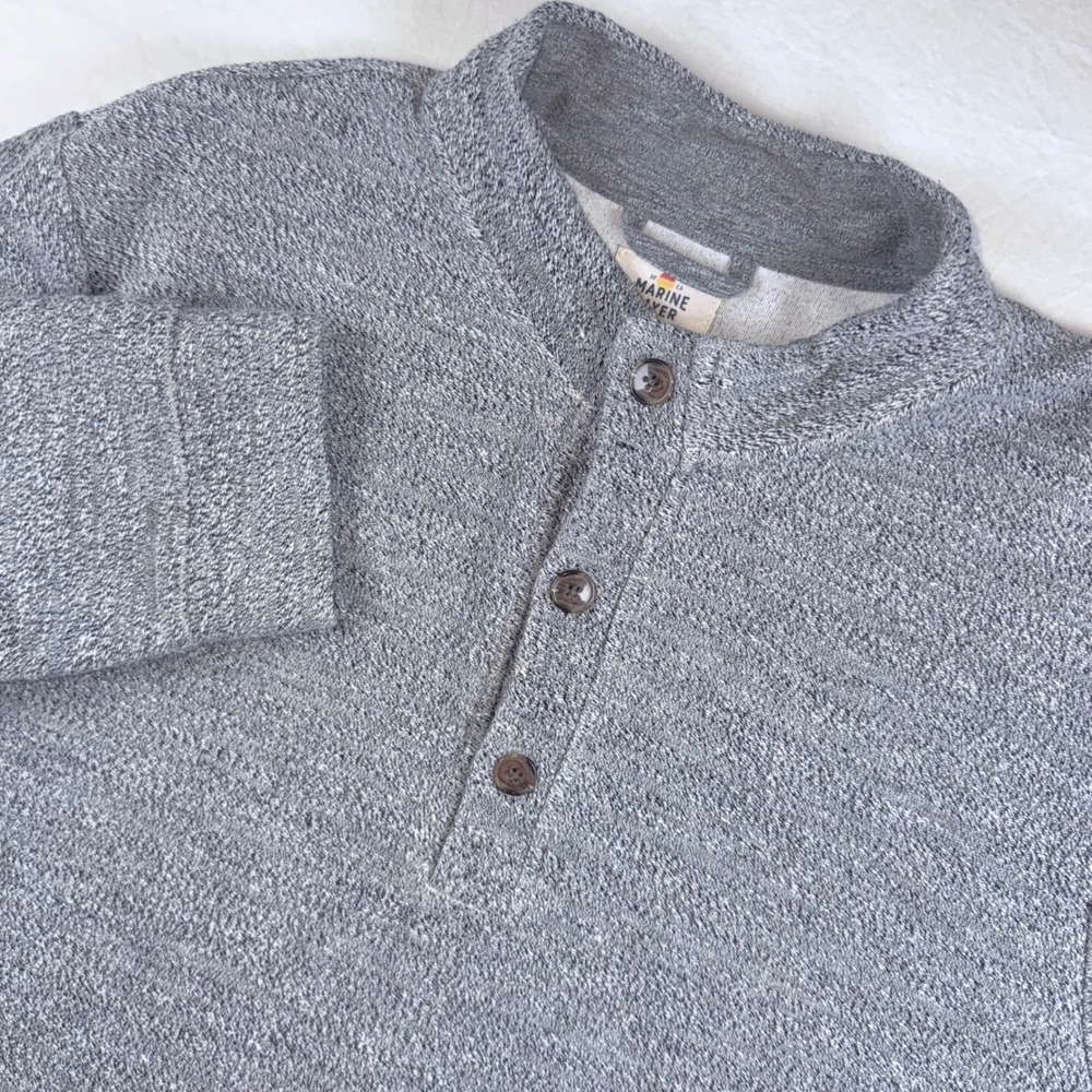 Marine Layer Re\Spun Henley Men XL Heather Grey Long Sleeve Mock Neck Button USA